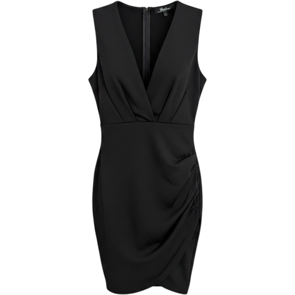 Lulus Black Sleeveless V-Neck Bodycon Cocktail Dress Wrap Tulip Skirt Small
